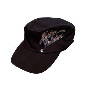 Harley-Davidson Women’s Black White Rhinestone Lace Up Biker Ballcap Hat Vintage